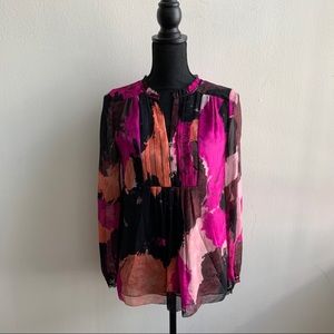 DVF Floral Silk Long Sleeve Blouse Size 2